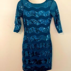 Teal sequined body con dress